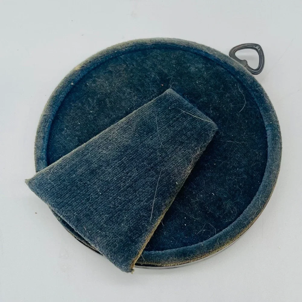 Webster Sterling Picture Frame Round Blue Velvet Beaded Antique 3.5" - Picture 4 of 6